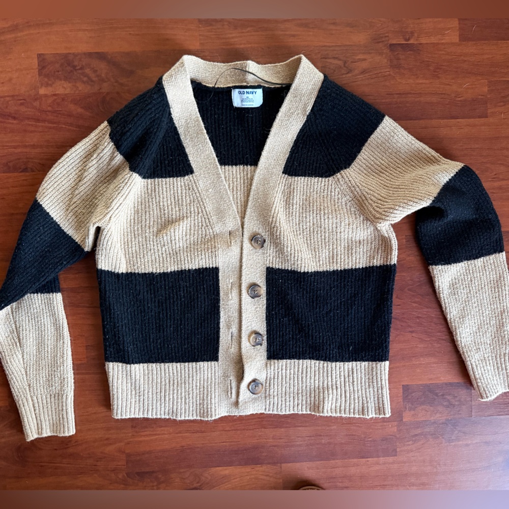 Old Navy Black‎ & Tan Striped Cardigan